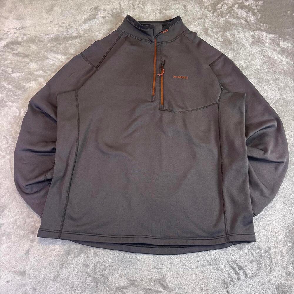 Simms Sweater Mens Large Gray Half Zip Fleece Pullover Mock Neck Fishing Outdoor